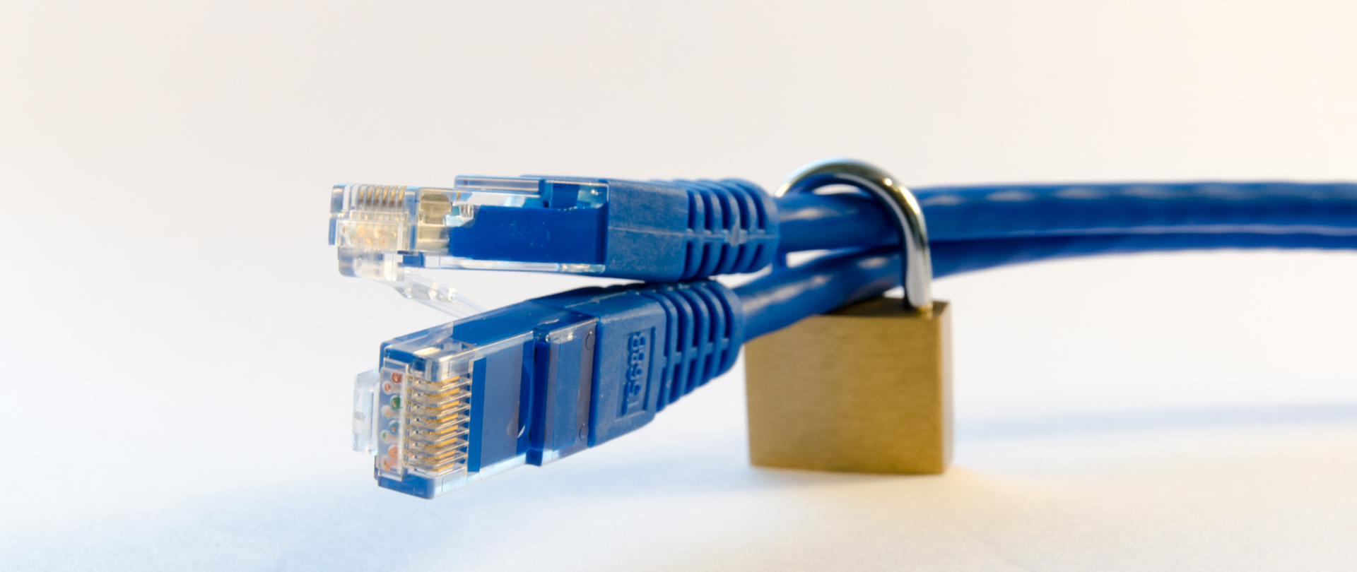 Dwa kable sieciowe spięte kłódką