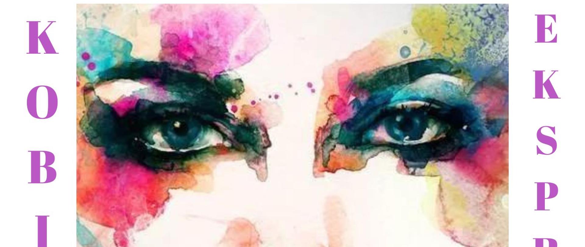 plakat w pionie, w centrum plakatu kolorowa grafika przedstawiająca twarz kobiety. Wszystko utrzymane w bardzo żywych kolorach. Po prawej i lewej stronie grafiki nazwa wydarzenia : Kobiece Ekspresje. Pod grafiką w kolorze ciemnoszarym data i godzina wydarzenia: 03 marca godzina 18.00 , a zielonymi imiona i nazwiska artystów.Na samym dole informacja o możliwości odebrania bezpłatnych wejściówek w szkole. Na samej górze plakatu od lewej strony logo Funduszy Europejskich niebieski prostokąt z trzema gwiazdami w kolorze białym, żółtym i czerwonym; logo szkoły czarna główka instrumentu smyczkowego oraz dużymi literami skrót PSM; po prawej stronie flaga Unii Europejskiej niebieski prostokąt z okręgiem z żółtych gwiazd.