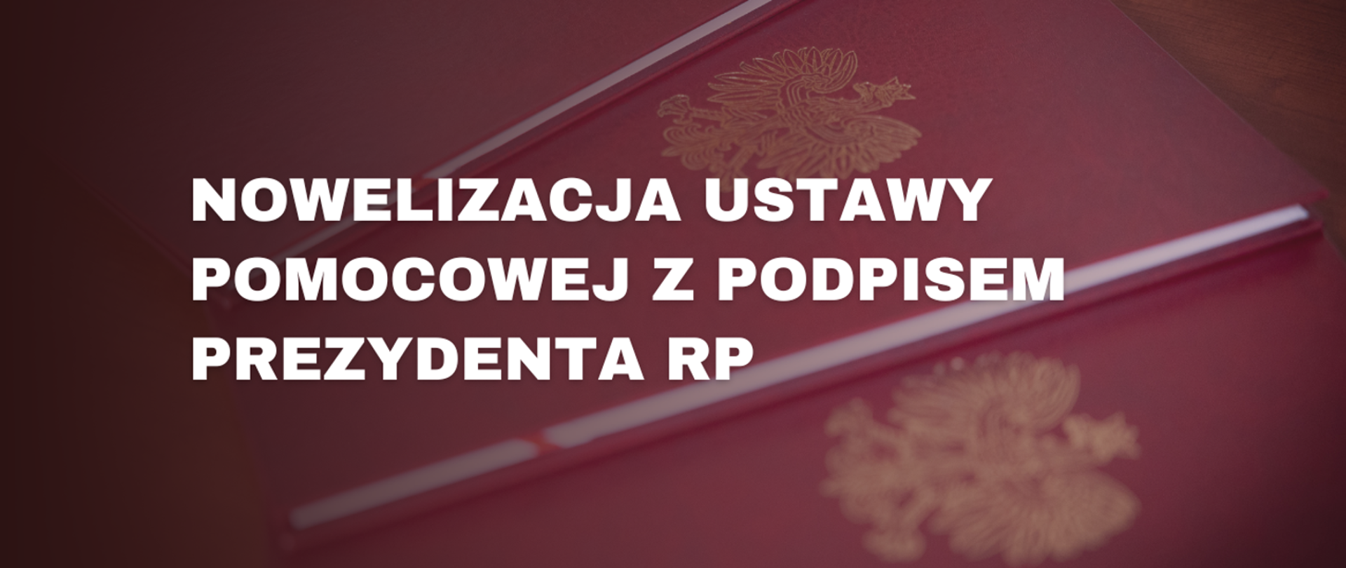 Grafika ilustracyjna z napisem "Nowelizacja ustawy pomocowej z podpisem Prezydenta RP"
