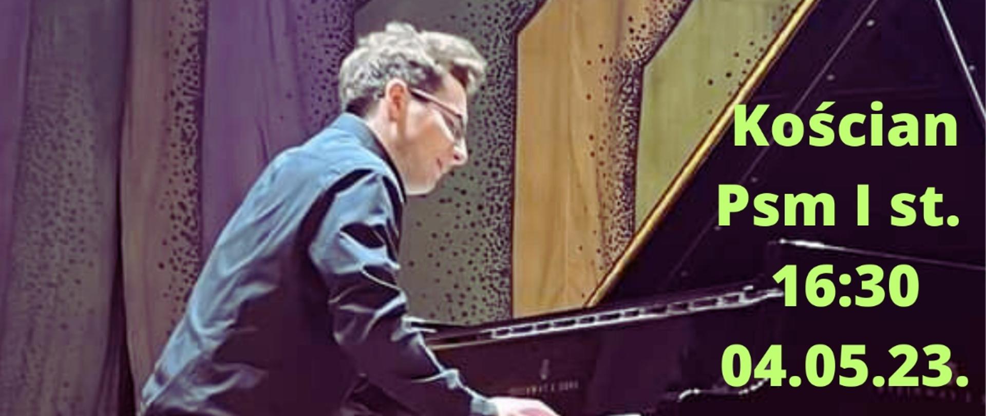 zdjęcie pianisty Adriana Szczepaniaka z informacjami o recitalu dyplomowym