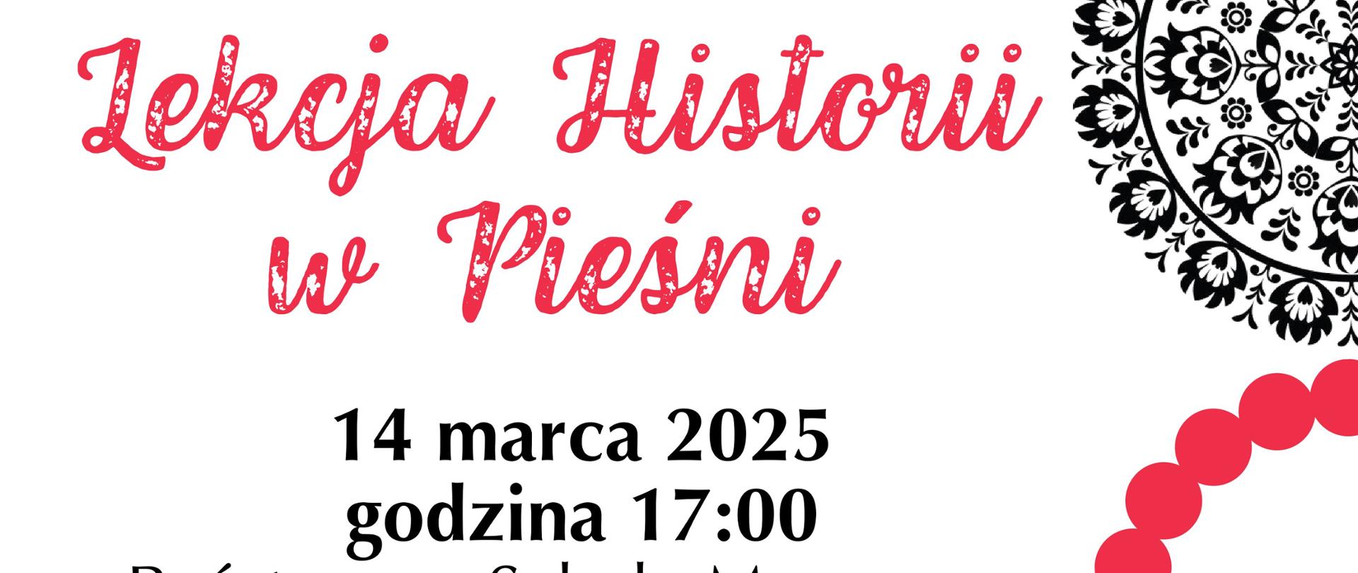 Plakat wykonany na białym tle. Po prawej stronie plakaty widoczne jakby czerwone koraliki i jedna czarna jakby ludowa serwetka. W dolnej części na środku widoczny logotyp "Promyki Krakowa" i logo szkoły muzycznej w Chełmie. W górnej części logotyp szkoły z Krakowa.