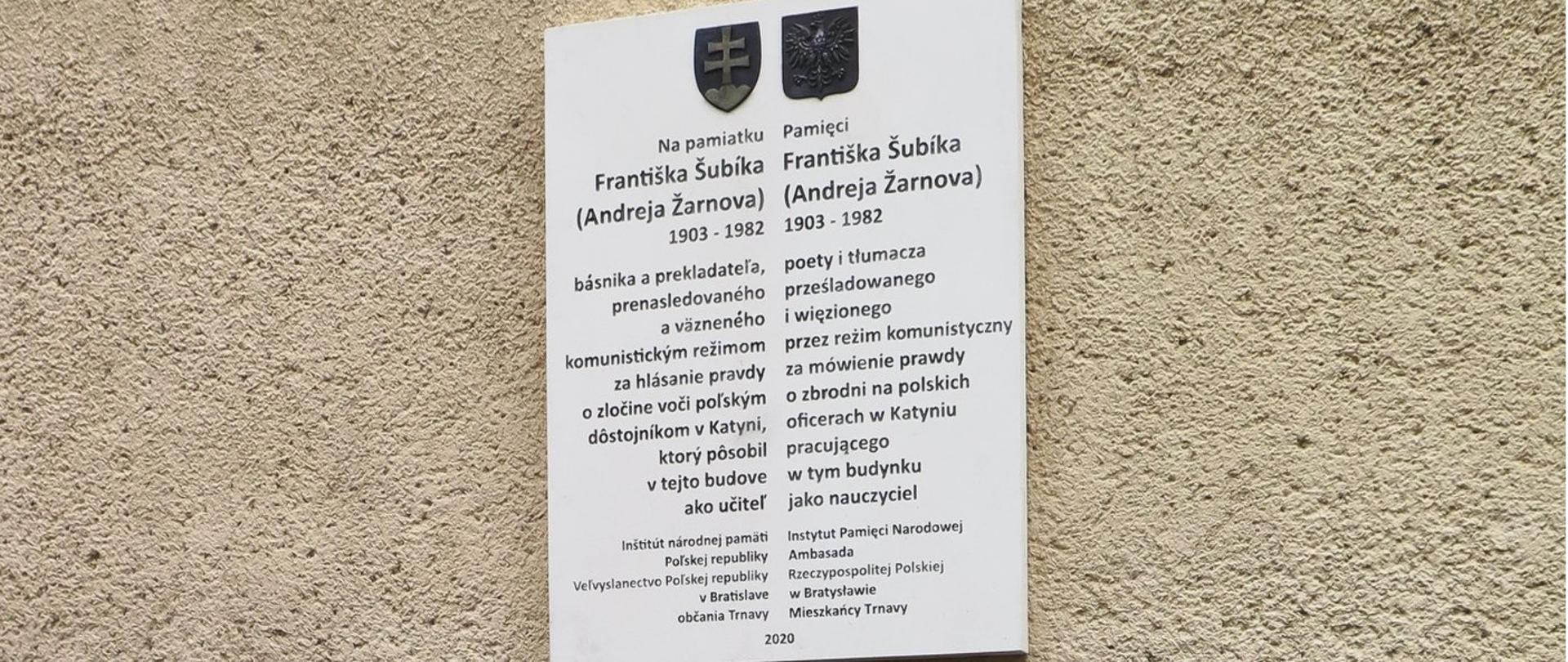 Tablica Františka Šubíka w Trnawie