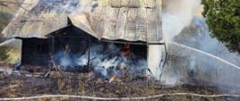 Zdjęcie przedstawia pożar domku letniskowego w Stryszawie