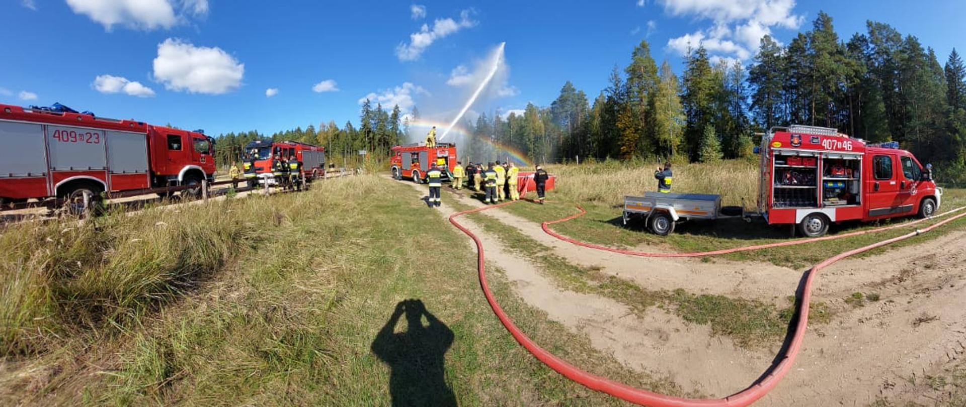 Na zdjęciu widoczni strażacy podczas manewrów ratowniczych. 