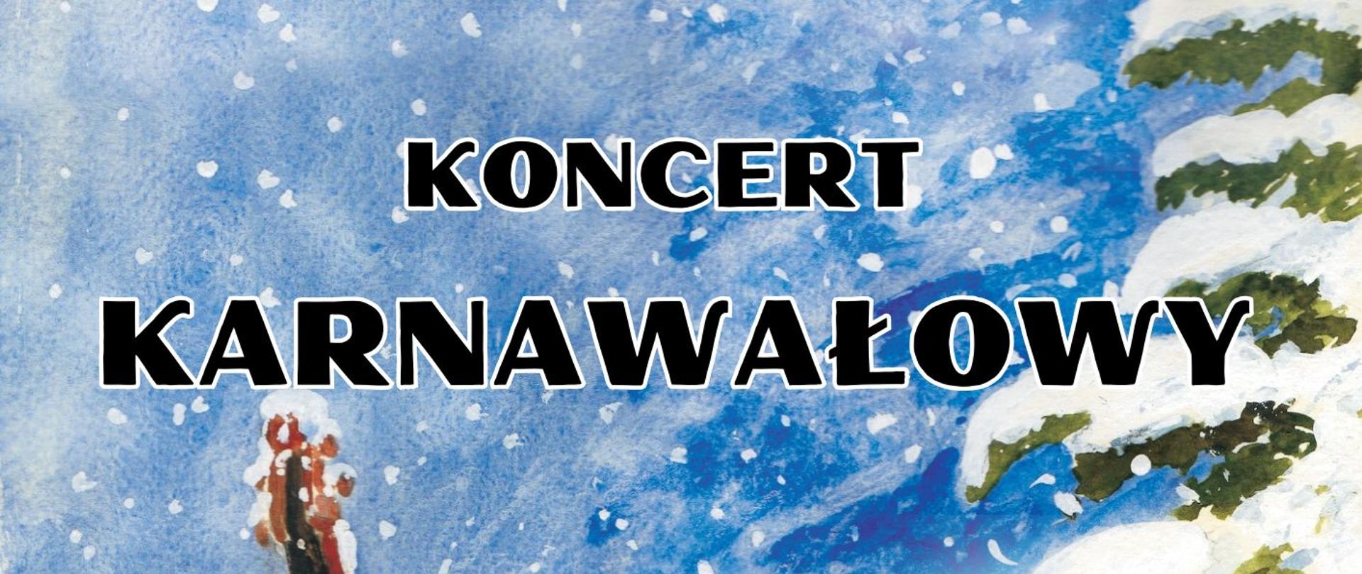 Czarne litery na tle nieba z płatkami śniegu.