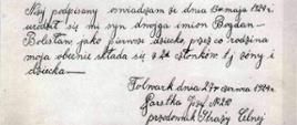 Józefa Garstka - deklaracja dla Komisariatu Straży Celnej w Muszynie o narodzinach syna