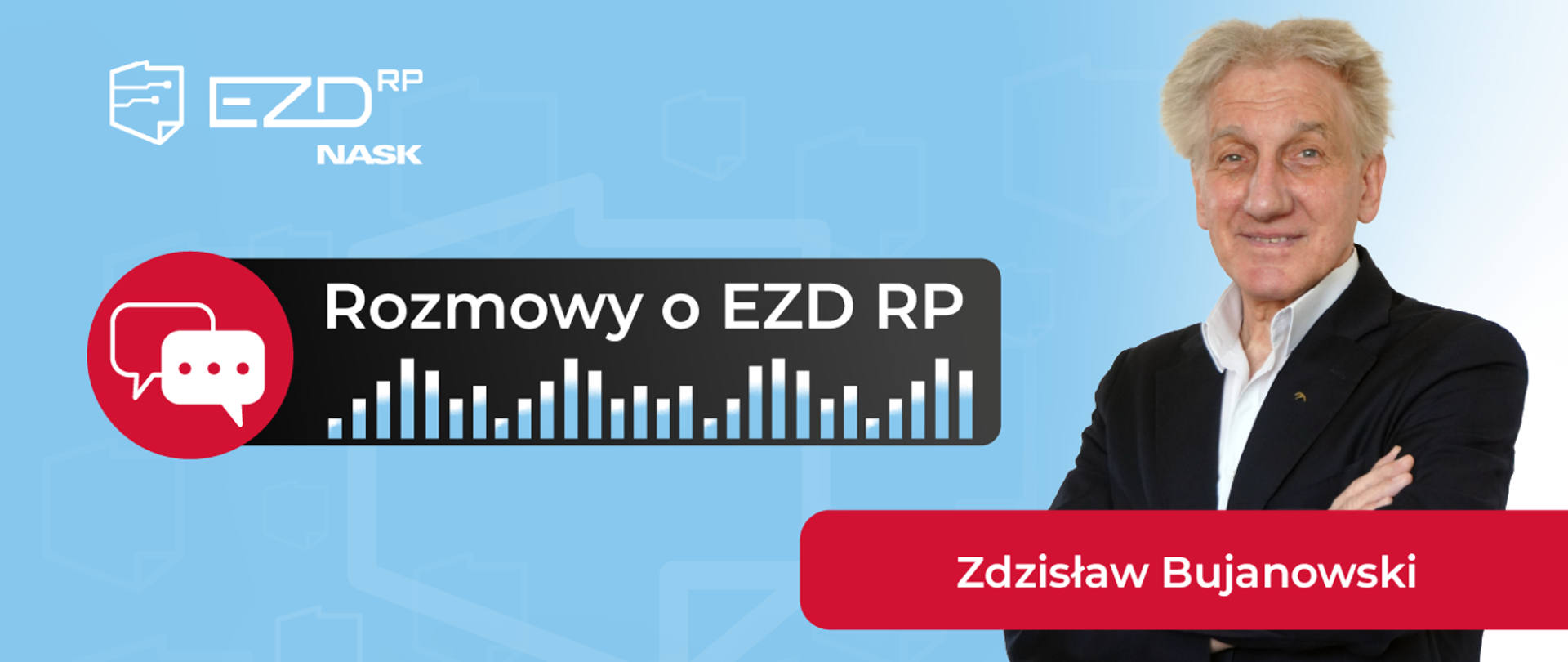 Grafika na niebieskim tle do rozmowy z dr. Zdzisławem Bujanowskim, dyrektorem Centrum Edukacji Artystycznej - w prawej części zdjęcie dr Z. Bujanowskiego 