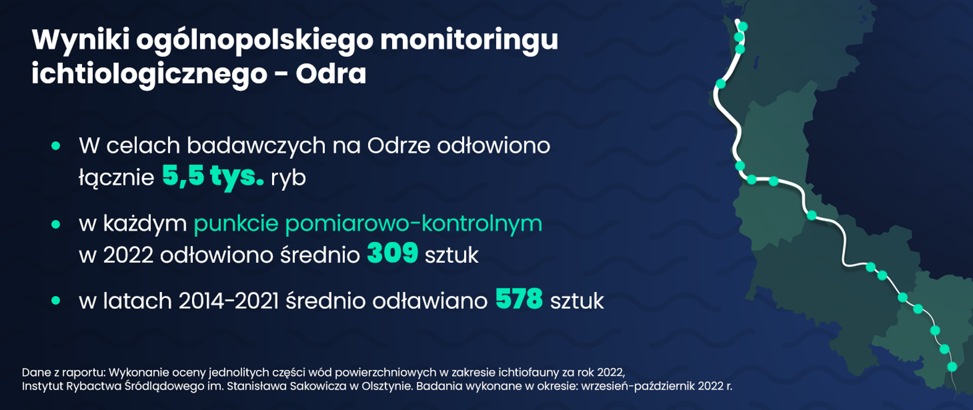 Infografika - Wykonanie oceny jednolitych części wód powierzchniowych w zakresie ichtiofauny za rok 2022