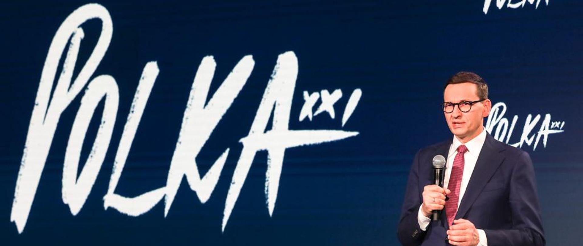 Premier Mateusz Morawiecki podczas Gali kończącej konferencję Polka XXI w. 2022