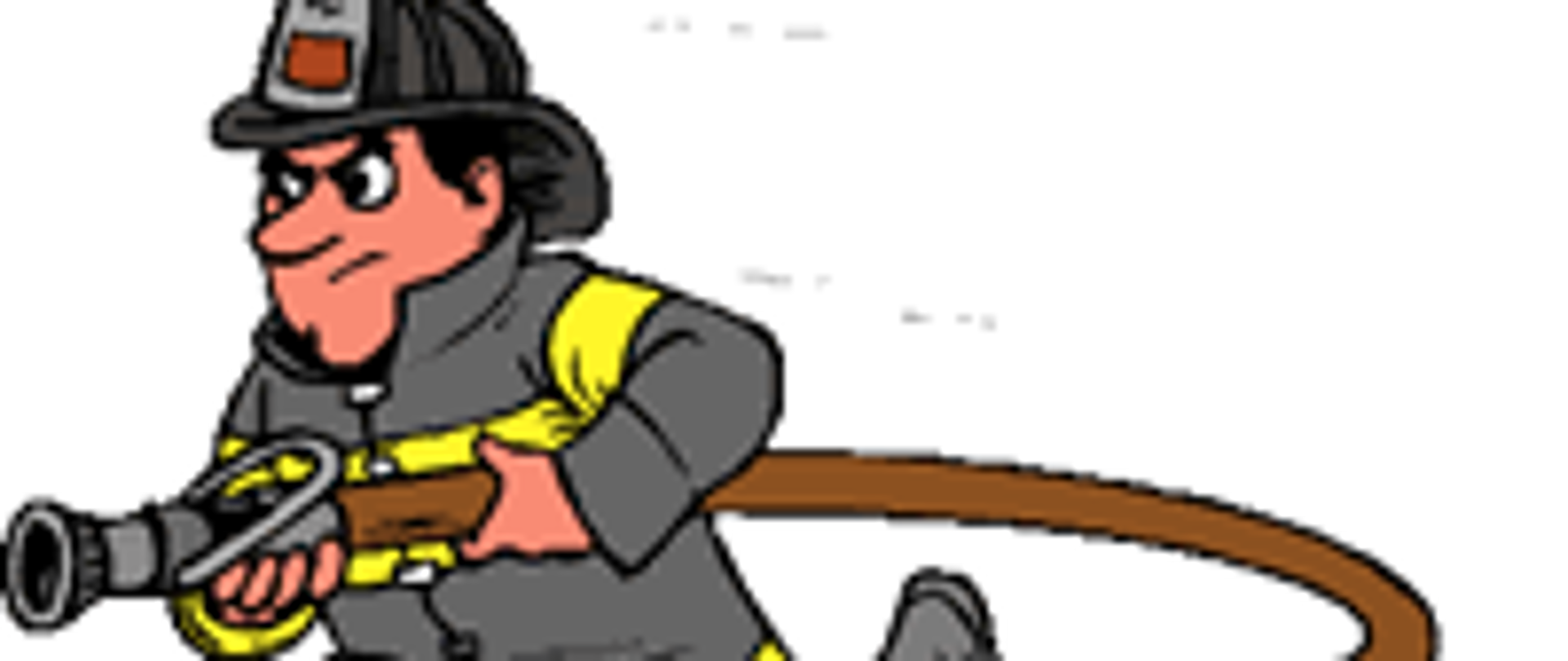 Grafika strażak biegnie z wężem strażackim