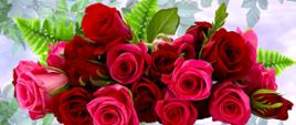 Zdjęcie przedstawia bukiet czerwonych róż