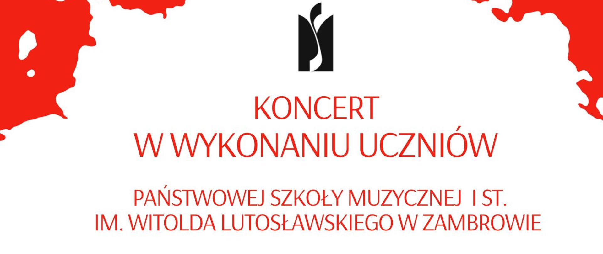 Na plakacie widoczne są dwa obszary nasuwające skojarzenie flagi państwowej. w której na ogólny czerwony plan nałożono malarski kleks z białego koloru. oba obrszary oddzielone są od siebie nieregularna nierówną linią. W obszarze białym ( na górze) widoczne jest logo szkoły a ponizej kolorem czerwonym prostą czcionką informacja o koncercie oraz miejscy wydarzenia. Na czerwonym polu białą czcionką umiejscowiona jest data i godzina.