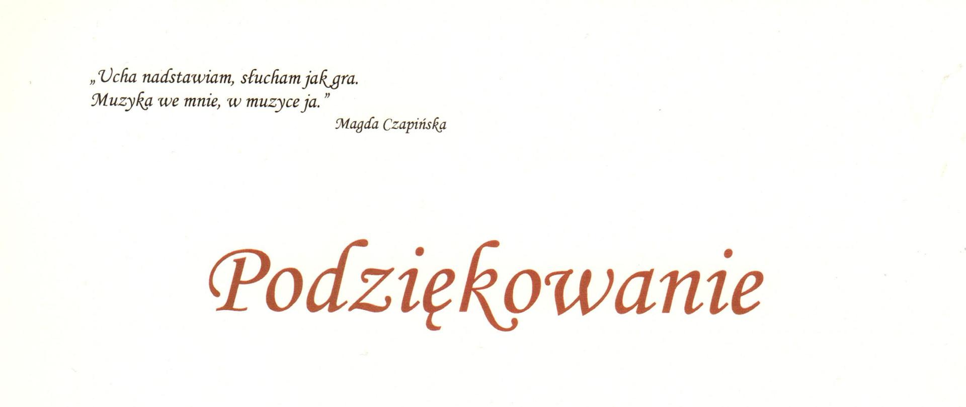 Plakat przedstawia podziękowanie na białym tle dla Młodzieży Państwowej Szkoły Muzycznej I i II stopnia w Krasnymstawie