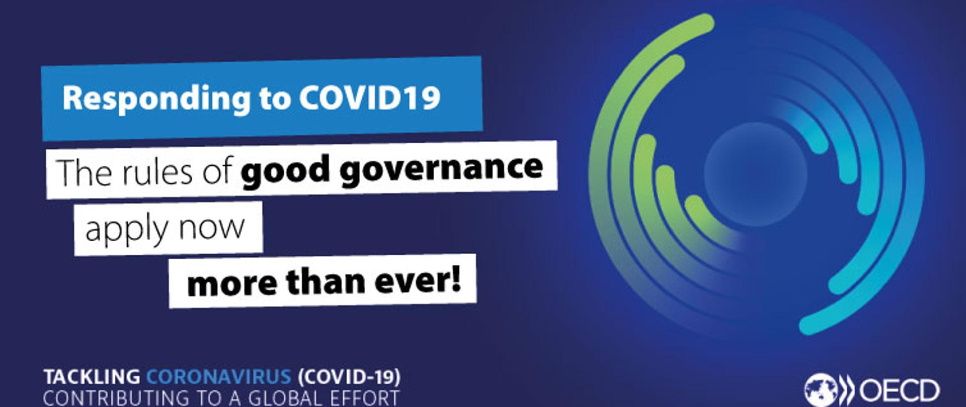 Banner promujący publikacje i informacje dot. COVID-19 - napis po angielsku na błękitnym tle