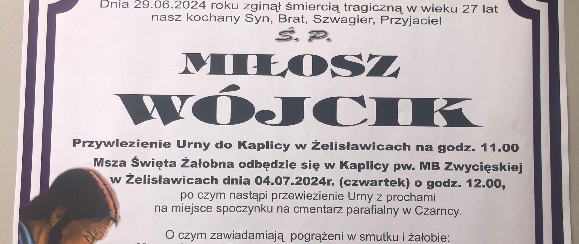 Nekrolog Ś. P. Miłosz Wójcik