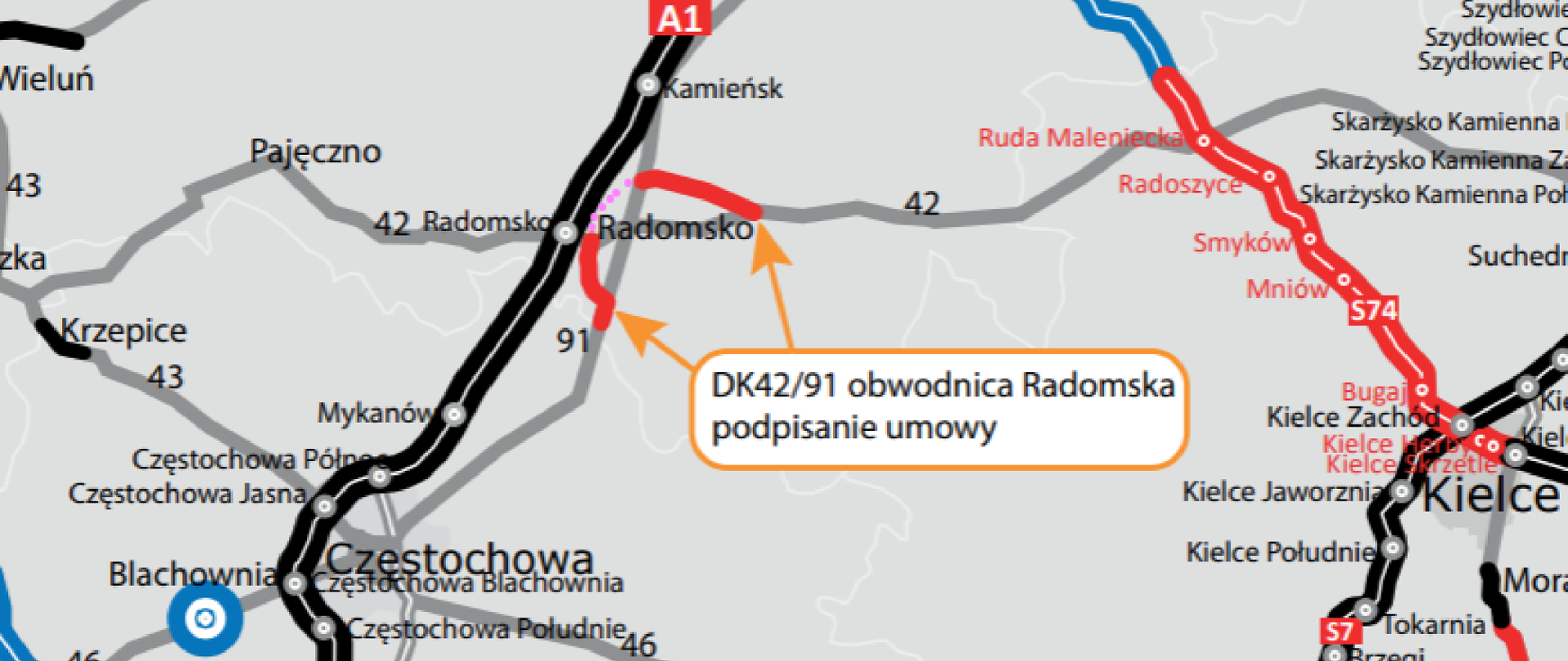 DK 42/91 obwodnica Radomska - mapa