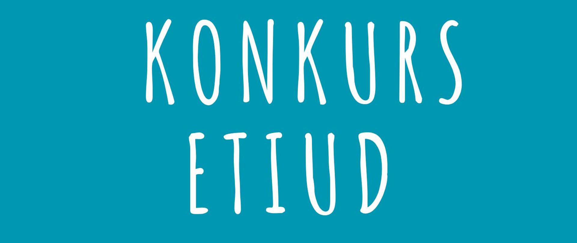 U góry po lewej stronie widnieje tekst: „24.11.2025, godz. 16.30, Sala Kameralna”. Po prawej stronie znajduje się białe logo szkoły muzycznej z profilem Chopina w okręgu i stylizowanymi literami. Pośrodku plakatu napis: „Sekcja fortepianu II stopnia serdecznie zaprasza na Konkurs Etiud” białą, prostą czcionką. Na dole znajduje się graficzna ilustracja klawiatury fortepianu – jasne klawisze z nierównymi, malarskimi krawędziami oraz ciemnogranatowe klawisze czarne. Całość na turkusowym tle