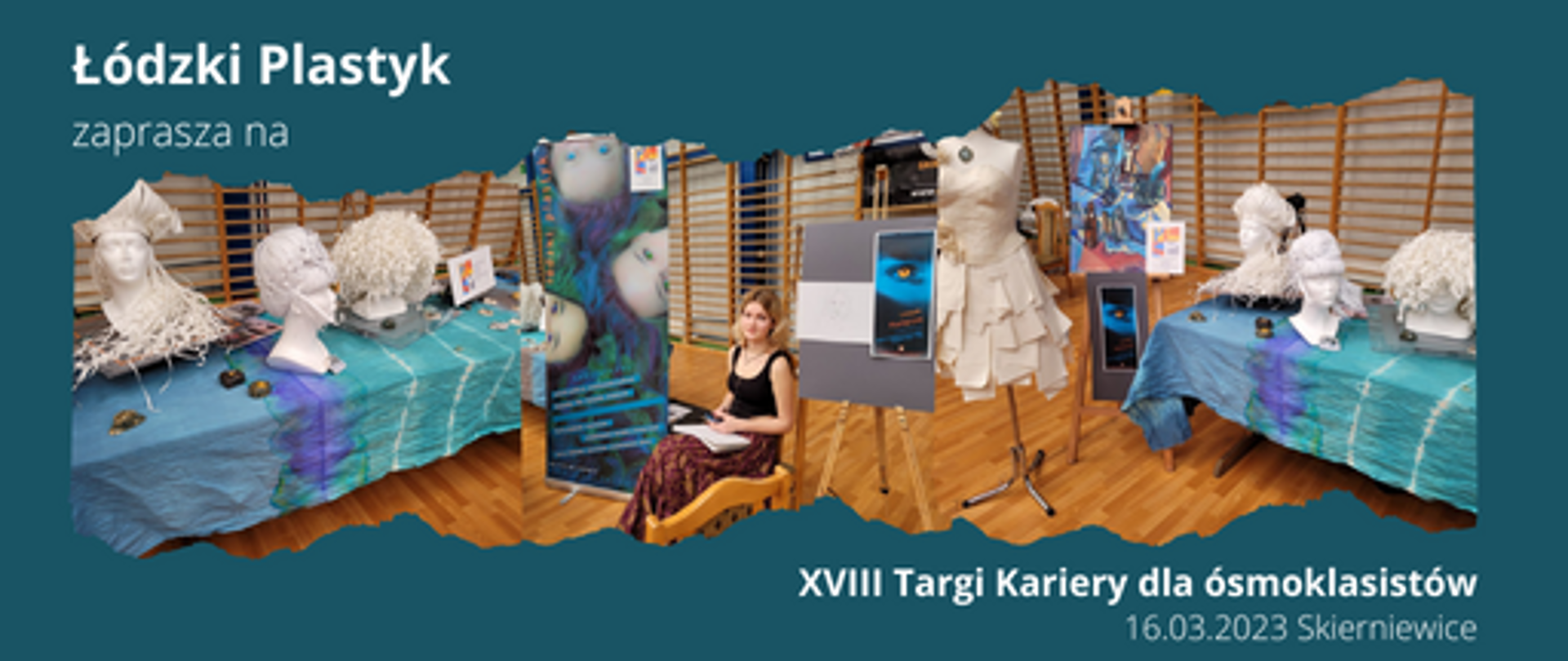 Plakat przedstawia stoisko wystawiennicze na targach Łódzkiego Plastyka