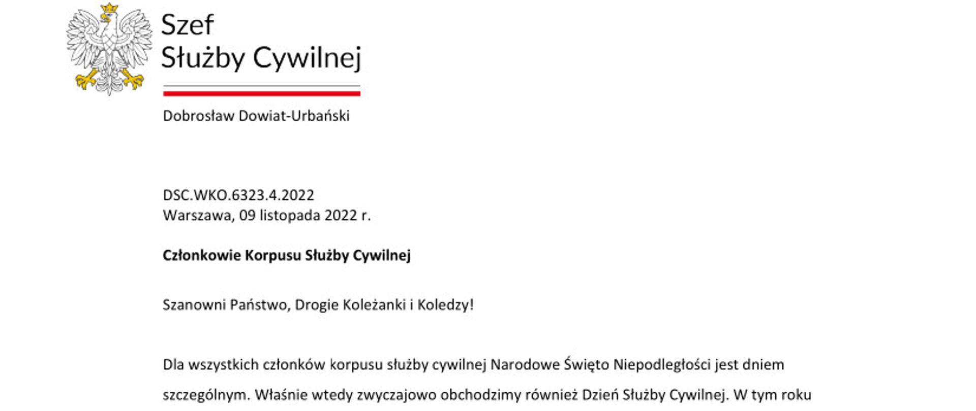 ŻYCZENIA SZEFA SŁUŻBY CYWILNEJ Z OKAZJI DNIA SŁUŻBY CYWILNEJ