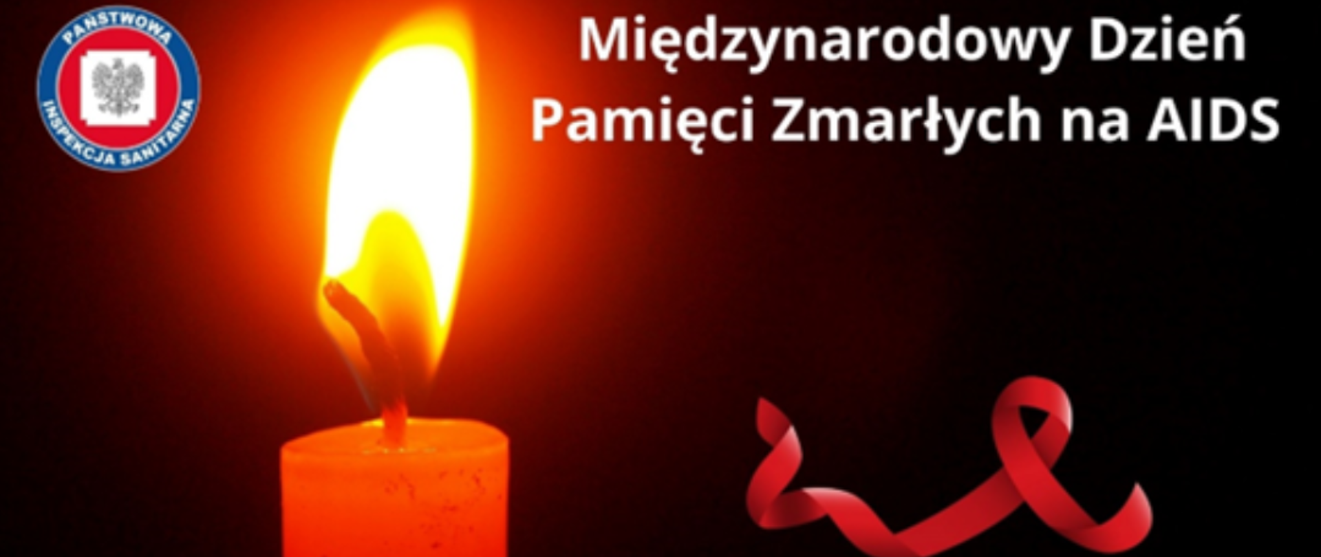 infografika, napis międzynarodowy dzień pamięci zmarłych na AIDS, świeczka, czerwona wstążeczka 