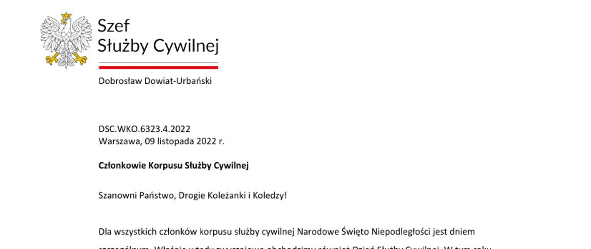 Zdjęcie przedstawia Szefa Służby Cywilnej do członków korpusu służby cywilnej.
Tło białe.
