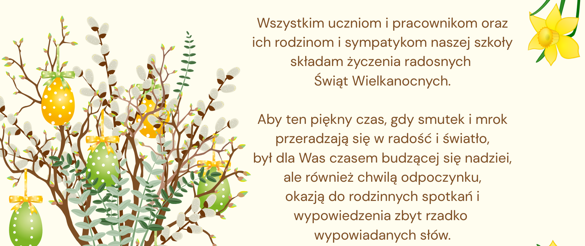 Kartka z życzeniami z okazji Wielkanocy 2026 od Dyrektora Szkoły