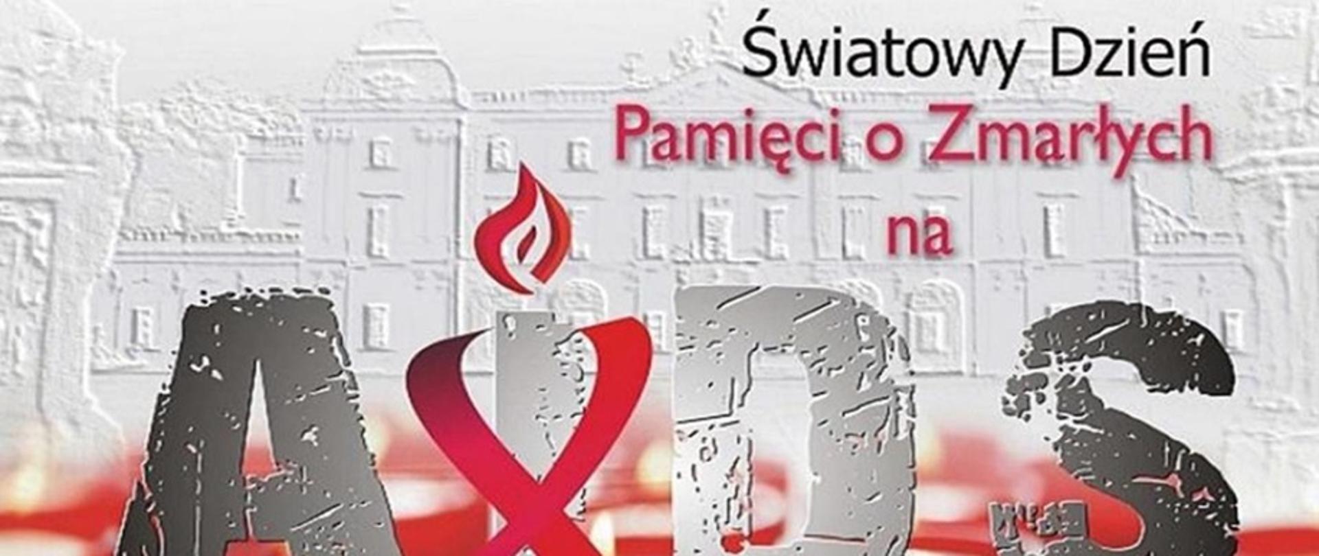 Napis AIDS z grafiką przypominającą świeczkę