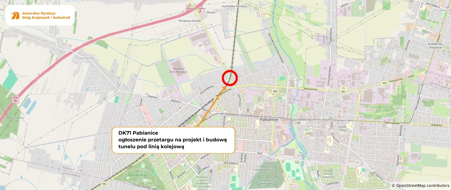 Tunel pod PKP na DK71 w Pabianicach - mapka