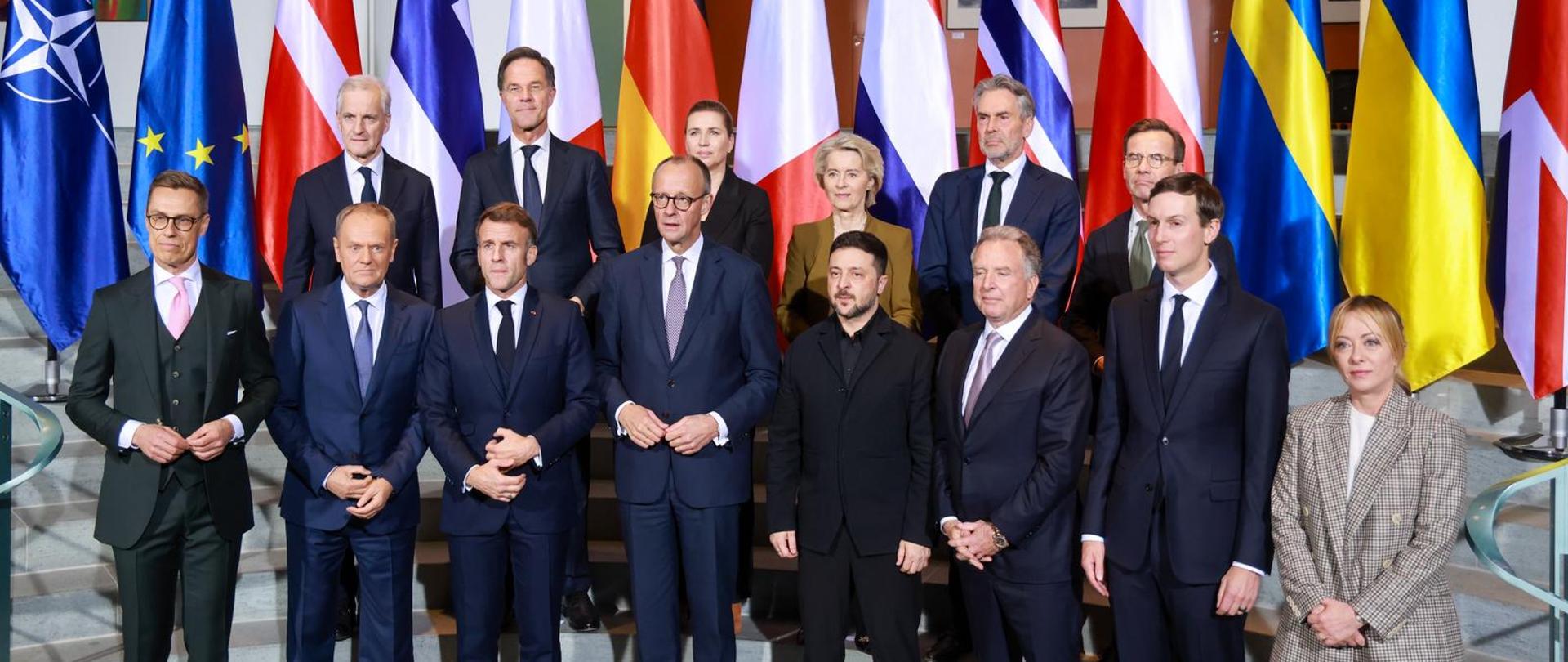 Przywódcy państw podczas spotkania w Berlinie w sprawie planu pokojowego dla Ukrainy, 15.12.2025 r.