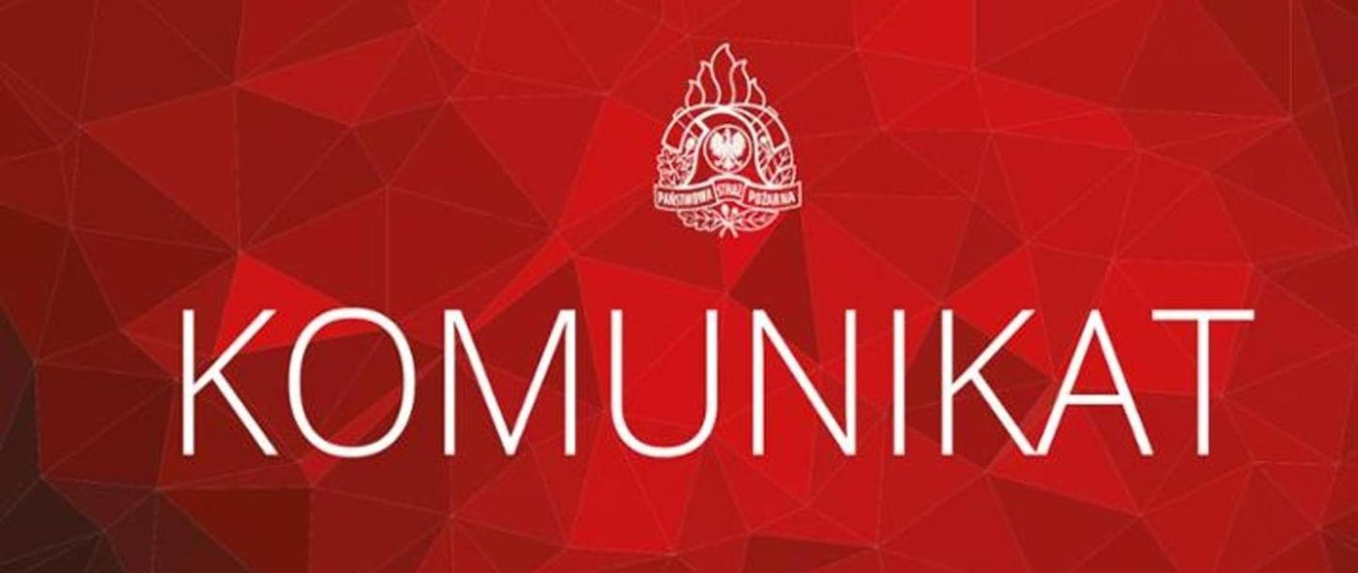 na czerwonym tle napis komunikat