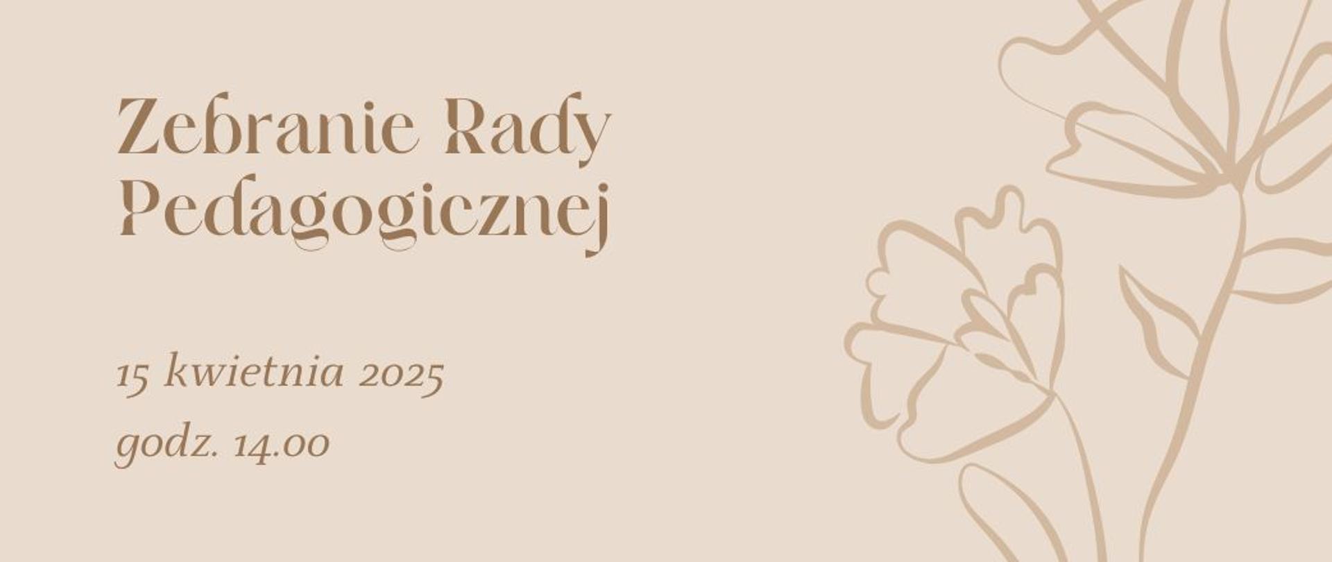 na beżowym tle po lewej stronie napisy po prawej obrazek z kwiatami