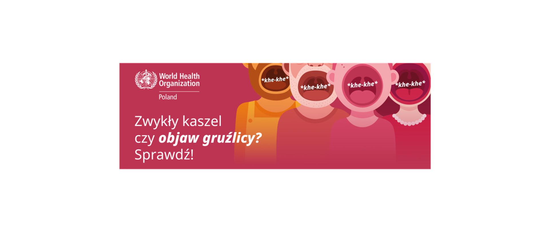 Baner – 4 kaszlące buzie i hasło kampanii Zwykły kaszel czy objaw gruźlicy? Sprawdź!