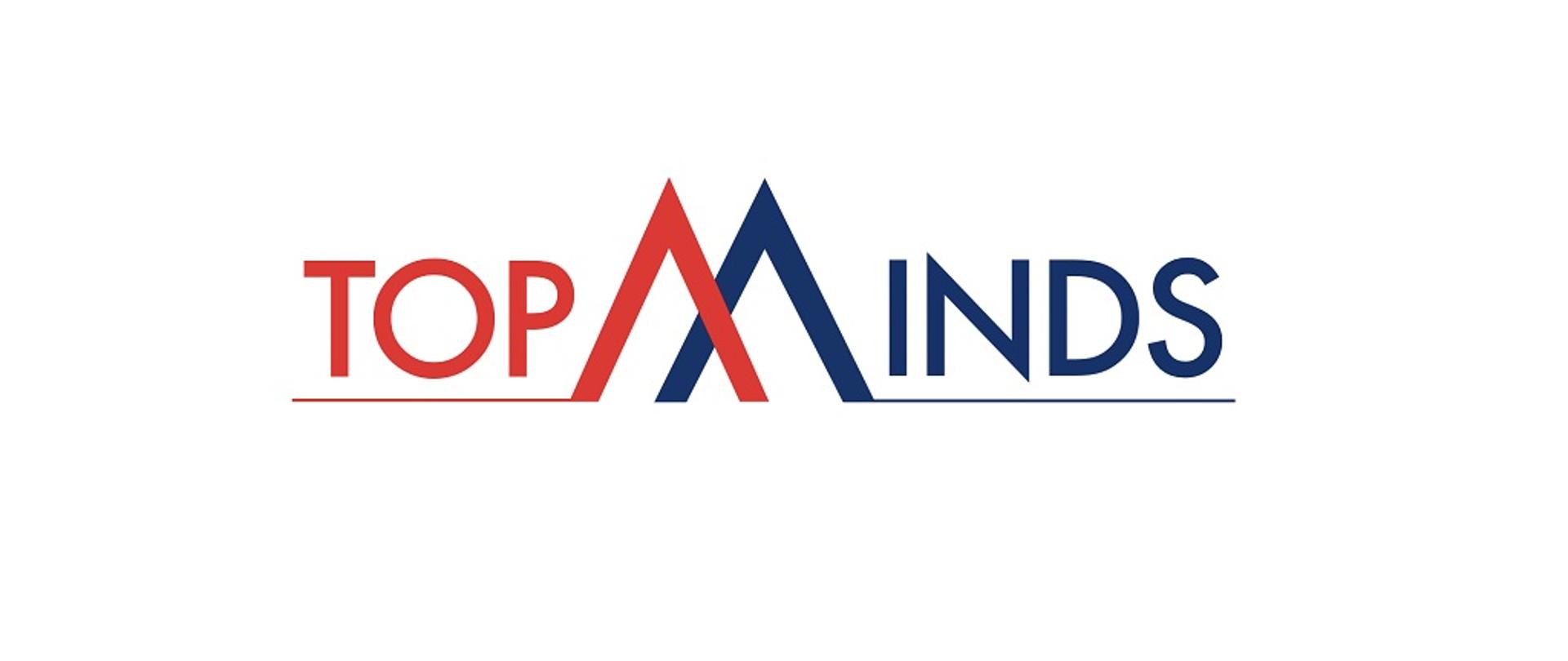 Logo TopMinds - napis TOPMINDS, litera M spleciona z dwóch trójkątów