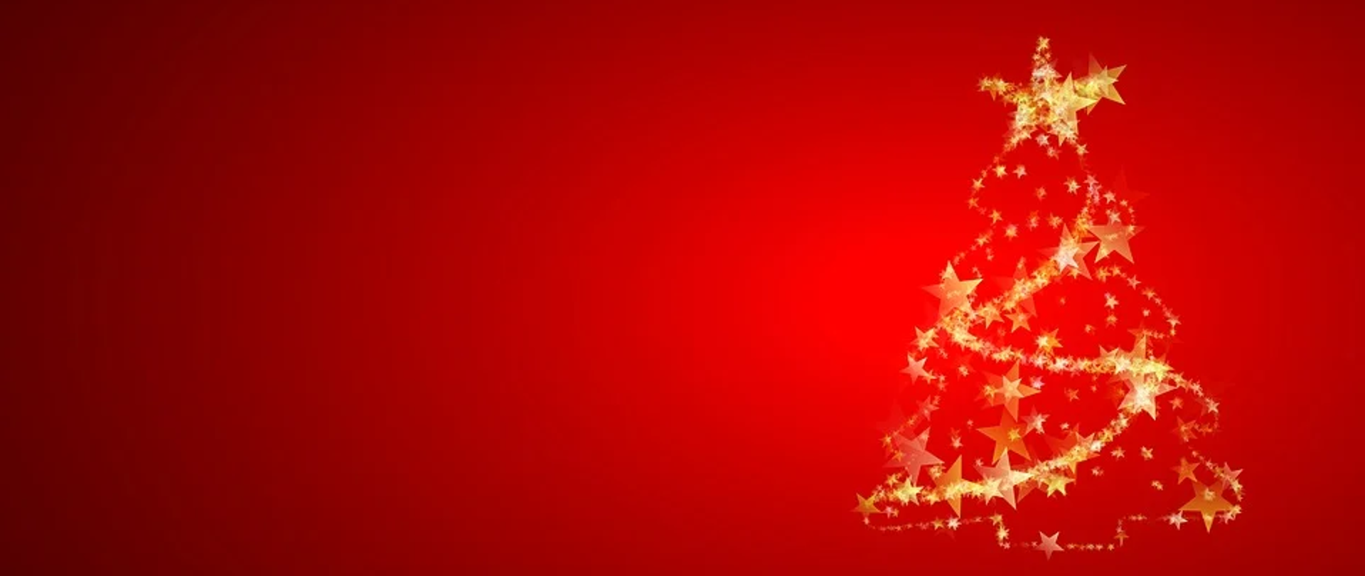 Na czerwonym tle złota choinka z gwiazdek