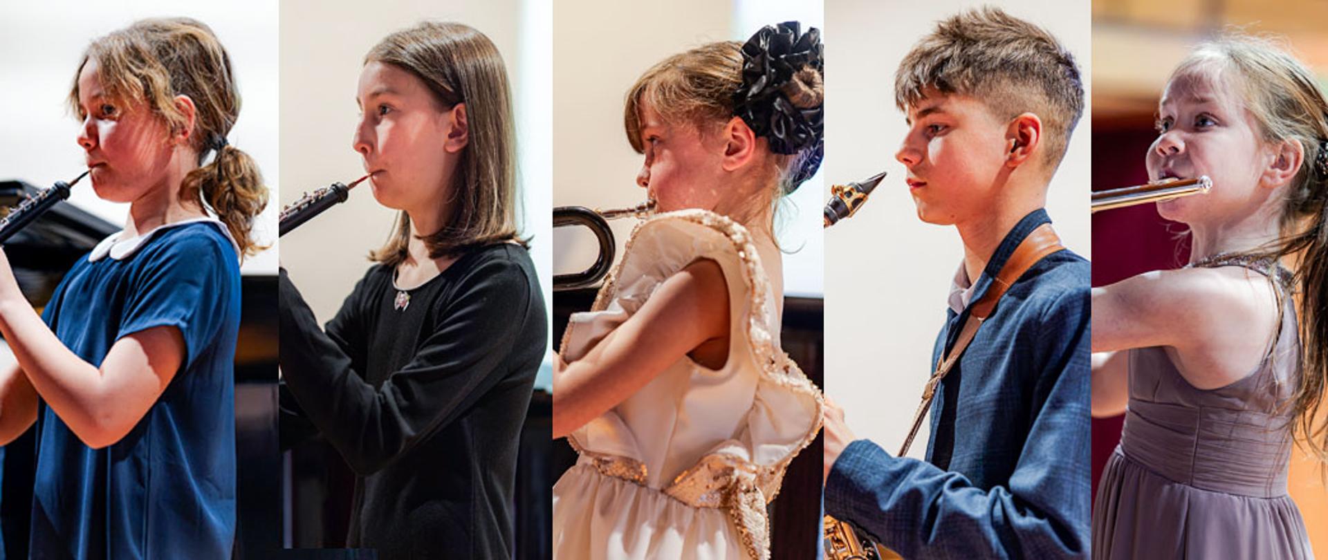 Uczniowie na zdjęciach z instrumentami