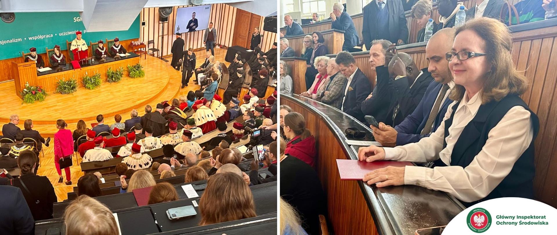 Aula, wydarzenie, ludzie siedzący na trybunach.