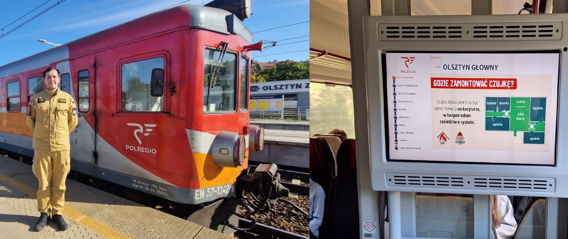 Pociąg Polregio i grafika informacyjna