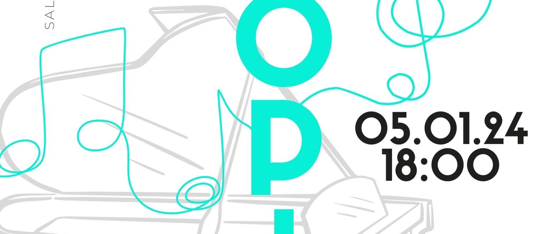 Plakat informacyjny dotyczący popisu klasy fortepianu mgr Iwony Ulbrich odbywającego się w dniu 05.01.2024 r. o godz. 18.00