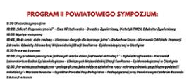 Na biały plakacie przedstawiony program II powiatowego sympozjum. W prawym dolnym rogu logo sympozjum