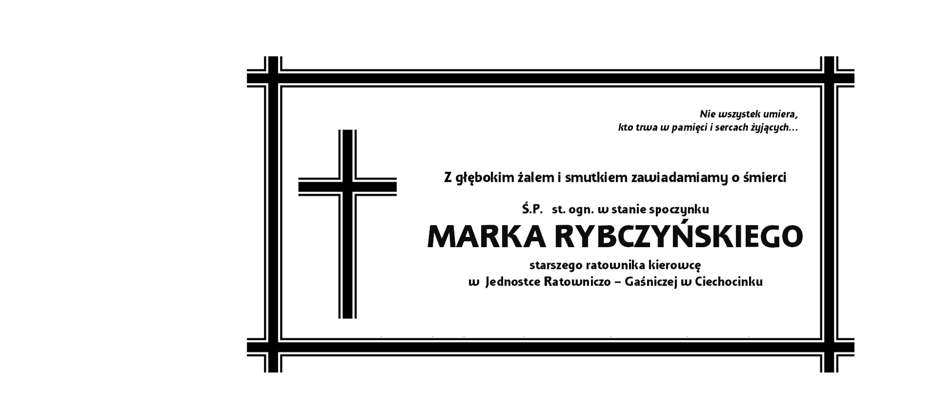 Grafika zawiera informacje pogrzebowe Marka Rybczyńskiego