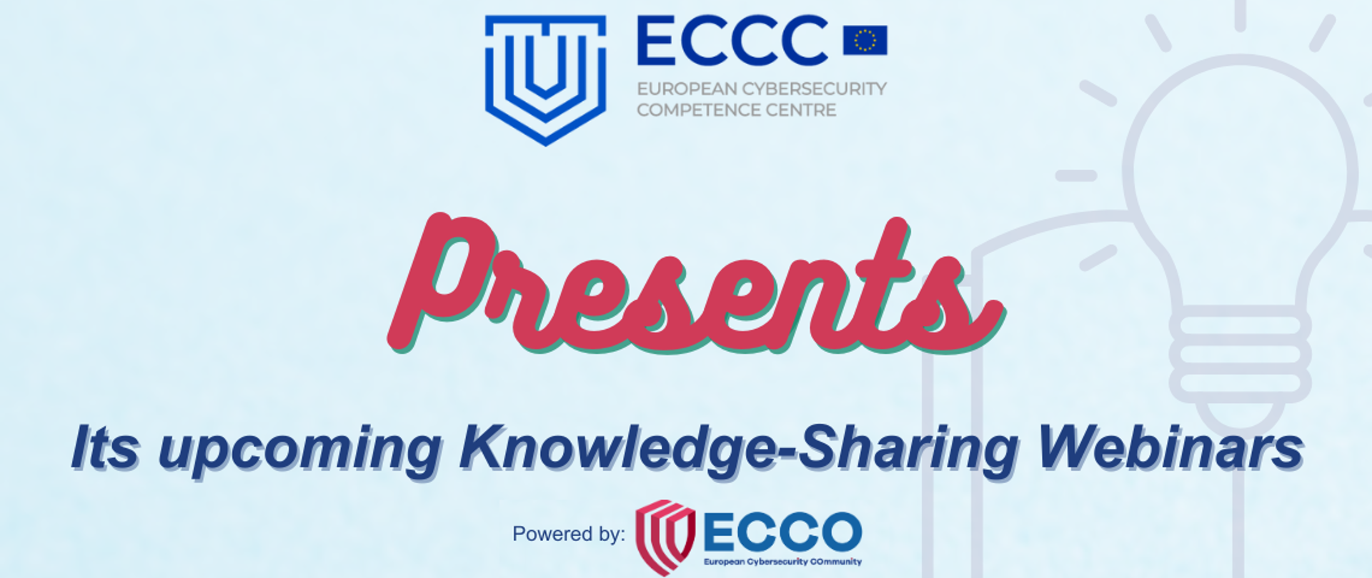 logo ECCC z niebieską tarczą, tekst zaproszenia do przyszłych webinarów logo ECCO