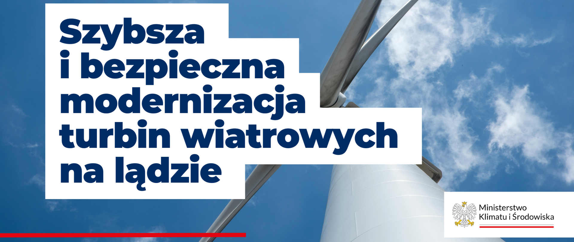 Szybsza i bezpieczna modernizacja turbin wiatrowych na lądzie - napis na tle 