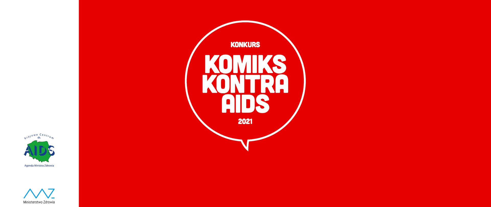 Na czerwonym tle napis Komik Kontra AIDS