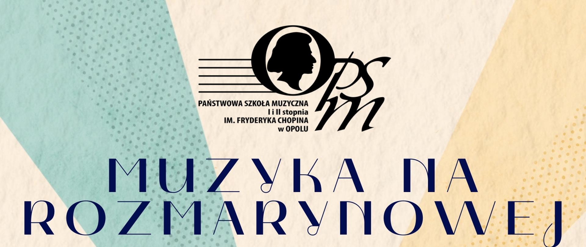 Plakat w stylu retro z teksturą starego papieru. Tło tworzą wielobarwne, pastelowe promienie (błękitne, żółte i koralowe) rozchodzące się ze środka. W centrum umieszczono dwie brzoskwiniowe nuty z efektem 3D i drobnymi rozbłyskami. Na górze widnieje czarne logo szkoły muzycznej z profilem Chopina.