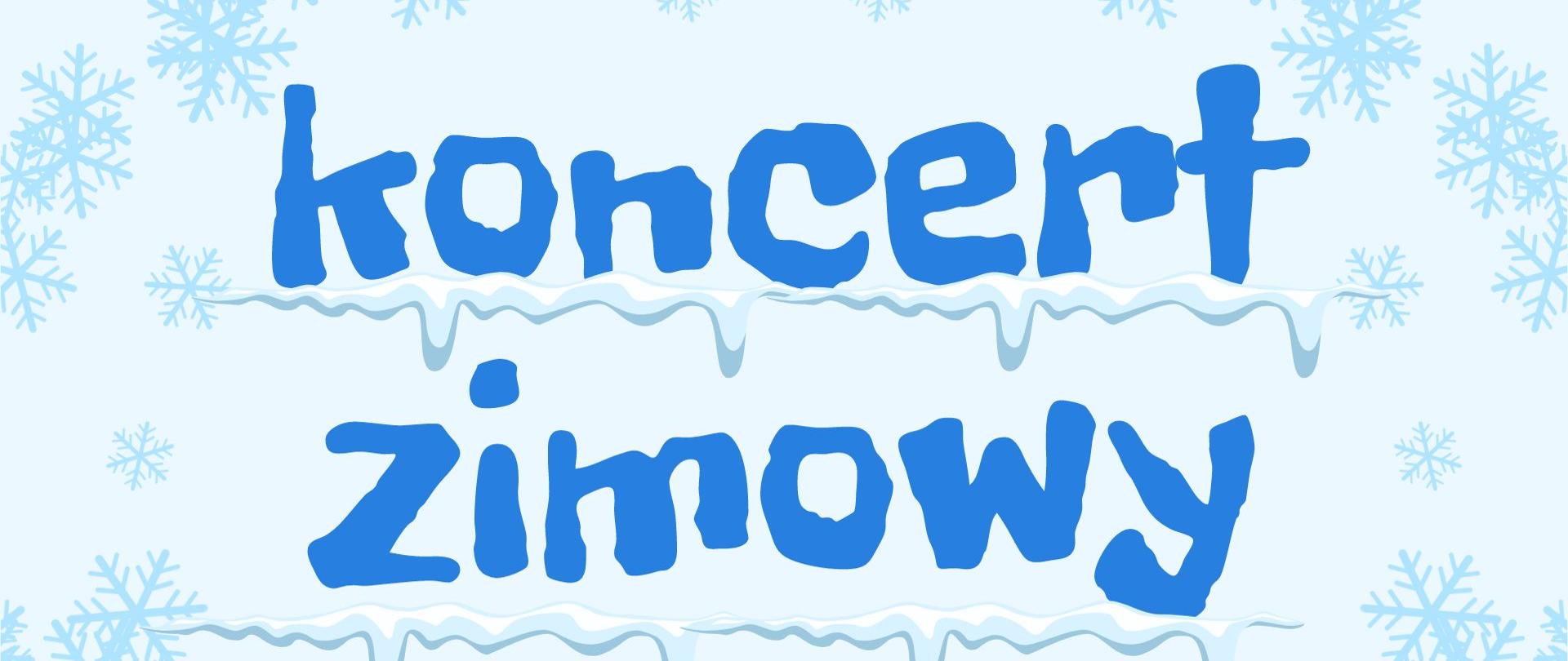 Na białym tle grafika z pingwinami i informacją o koncercie zimowym