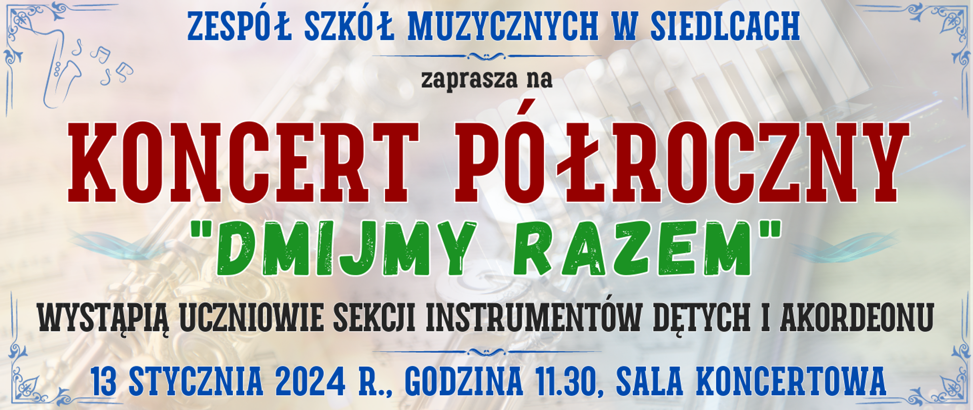 kolorowe półprzezroczyste tło z widocznym fketem poprzecznym i akordeonem oraz informacja o wydarzeniu