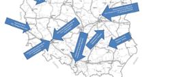 Mapa przedstawia zadania na drogach krajowych dla których zostały zatwierdzone Programy inwestycji