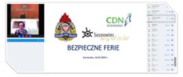 Na zdjęciu prezentacja dotycząca akcji bezpieczne ferie oraz wizerunek prelegenta z ramienia PSP