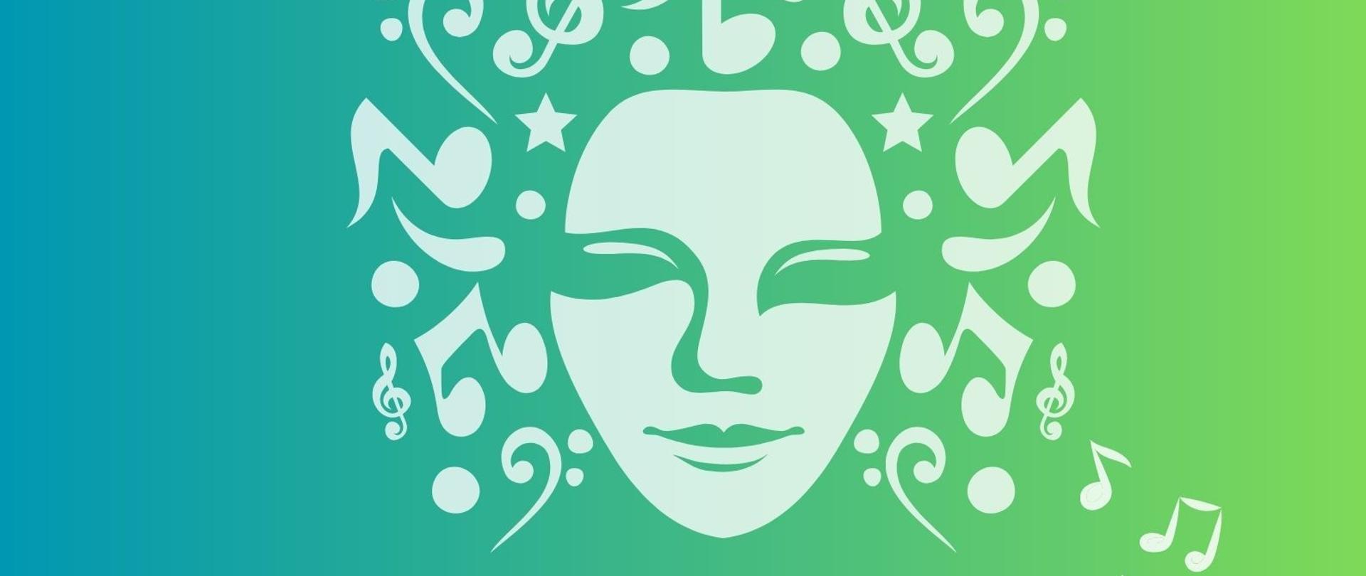 Grafika - afisz. Tło zielone z białym paskiem w środku. Na górze grafika - twarz we włosach na które składają się symbole muzyczne - nutki i klucze. Na białym pasku napis: KONCERT. W dolnej części napisy: w wykonaniu uczniów z klas śpiewu Jadwigi Chlewickiej i Agnieszki Niewiadomskiej czwarte, 27 kwietnia 2023 godz. 15.30 Sala Koncertowa im. Jerzego Kozarzewskiego. W lewym dolnym rodu logo PSM Nysa.