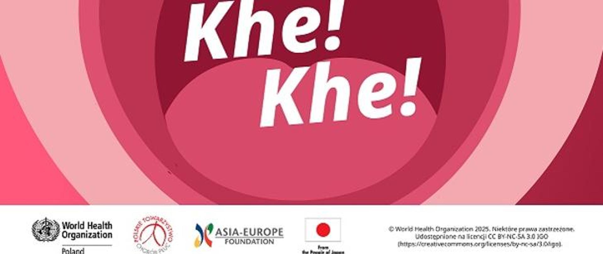 grafika różowego gardła otwartego z napisem Khe! Khe! Logo WHO oraz organizatorów i partnerów kampanii.
